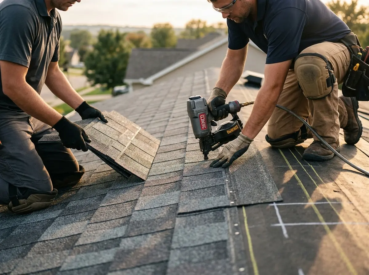 Professional roofer working on a residential roof in Millbrook